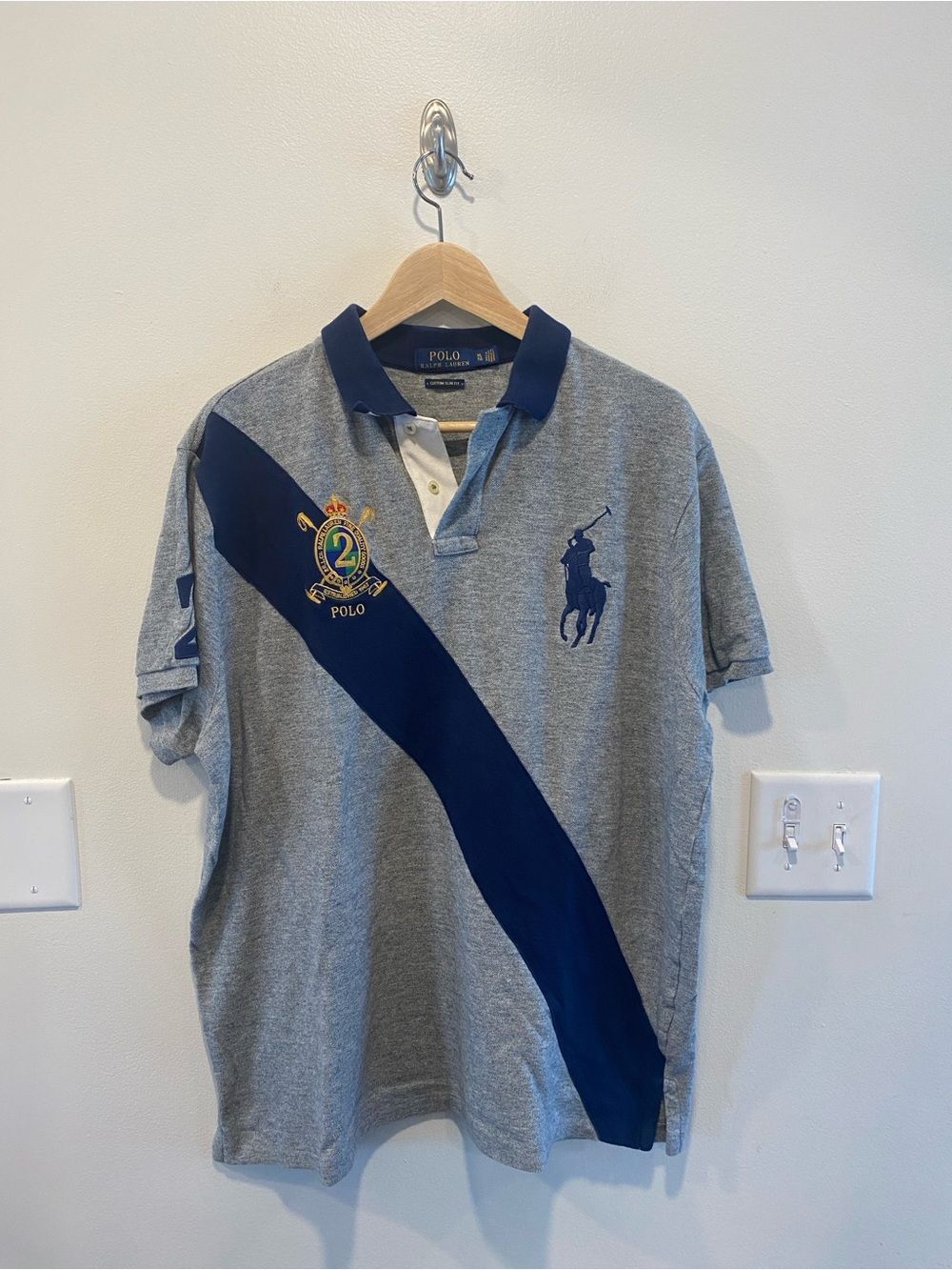 Polo Ralph Lauren Custom Slim Fit Big Pony Mesh Polo Shirt size XL Crest gray